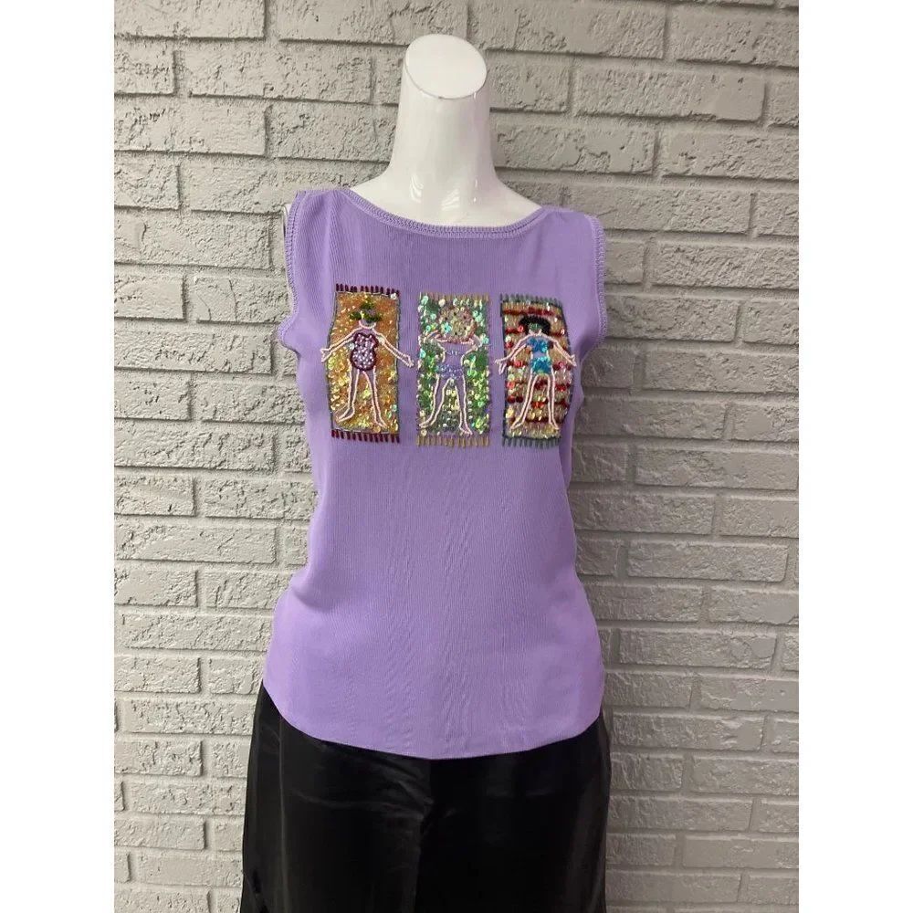 Sweater Works Beaded Sequin Sleeveless Knit Top Size M
